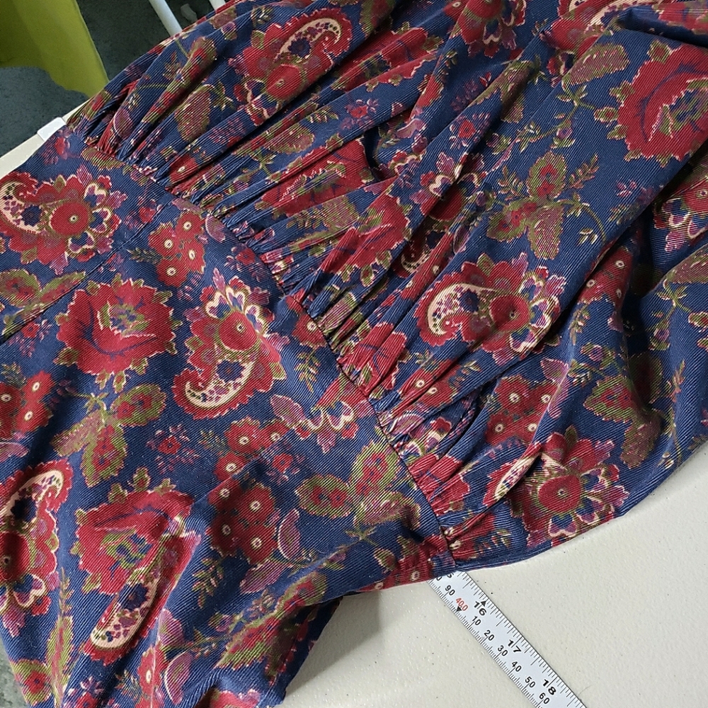 Vintage Laura Ashley Drop Waist Midi Dress Floral Paisley Corduroy Cottage s/m - Picture 12 of 17